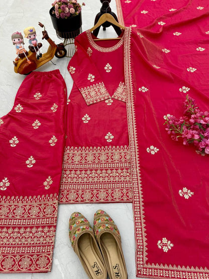 Designer Party Top Pallazo & Dupatta Set