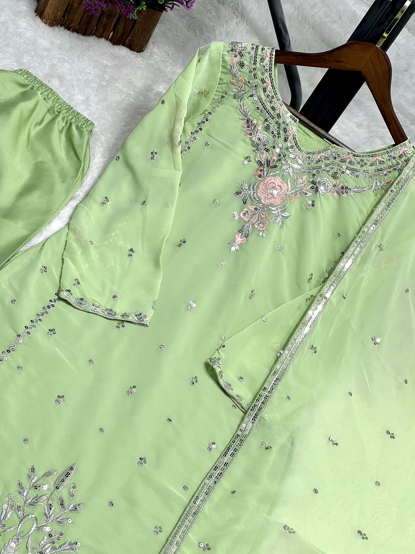 Light Green Color Beautiful Partywear Dress in Georgette Fabric