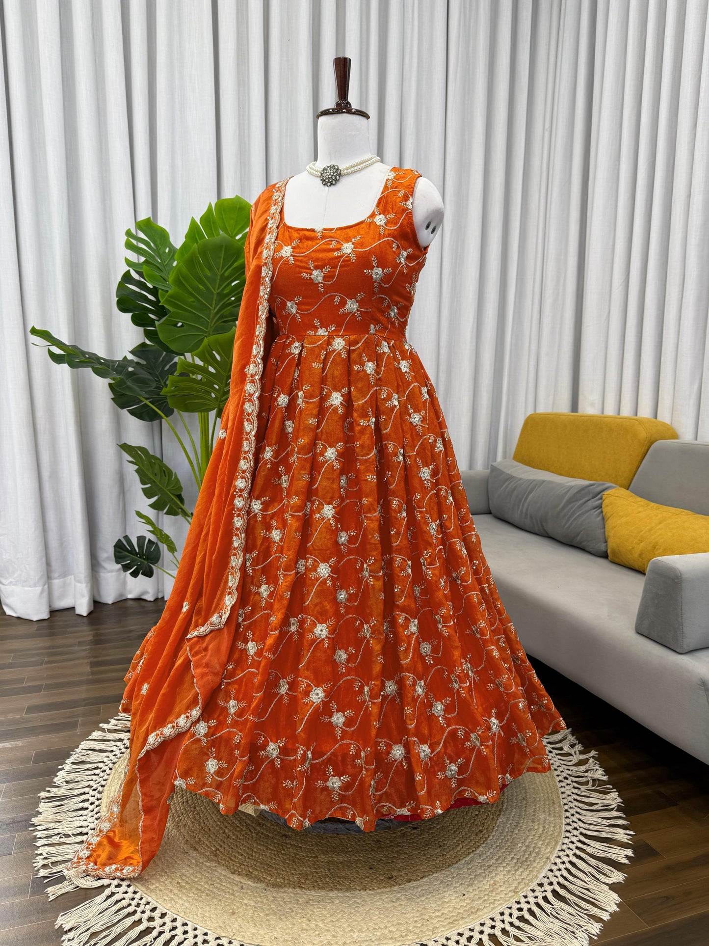 orange  colour beautiful partywear anarakli gown dress