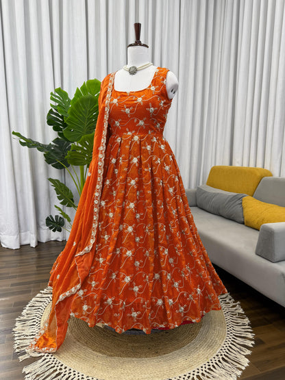 orange  colour beautiful partywear anarakli gown dress