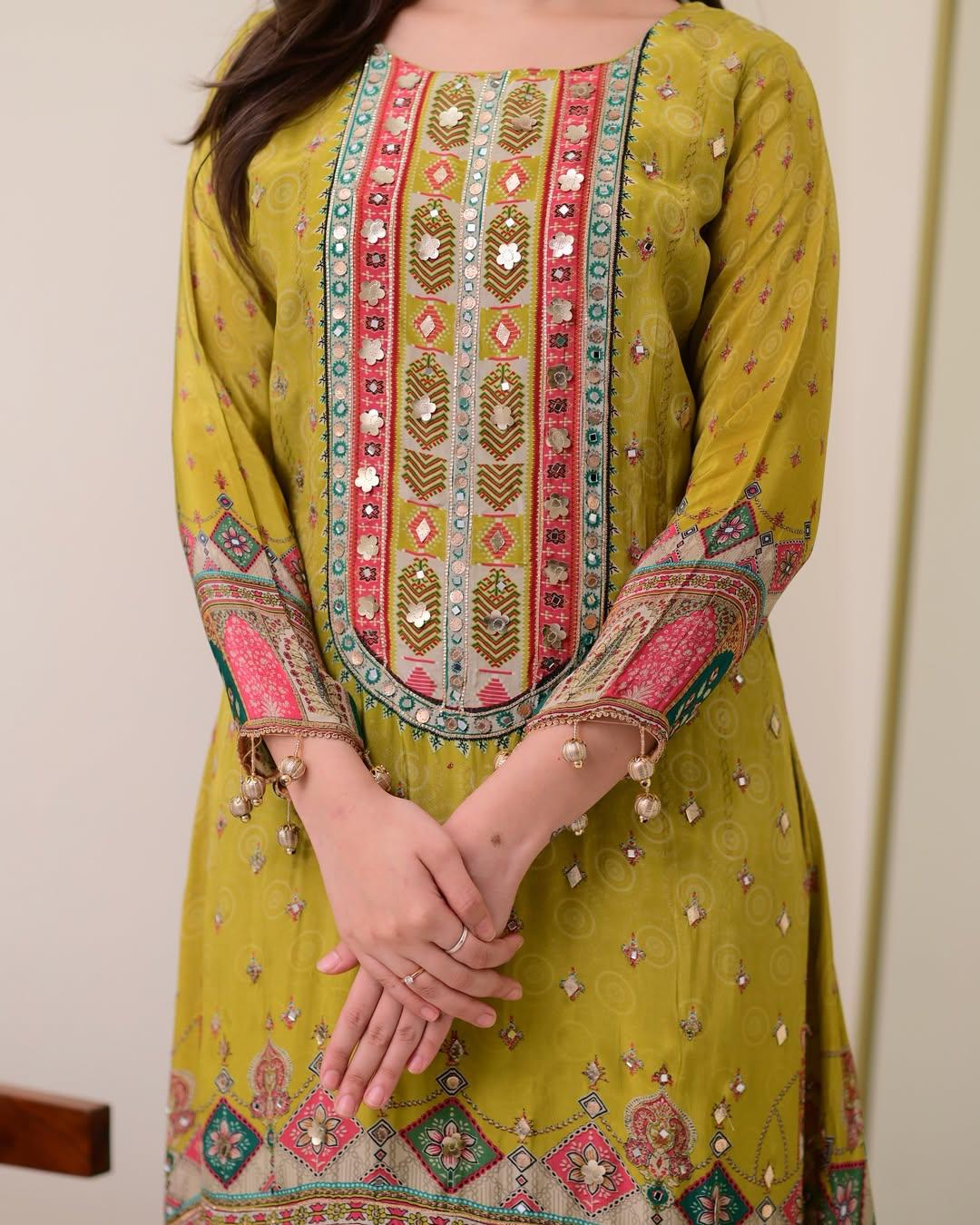 Yellow Color Beautiful Partywear Dress in Muslin Cotton Fabric
