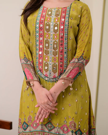 Yellow Color Beautiful Partywear Dress in Muslin Cotton Fabric