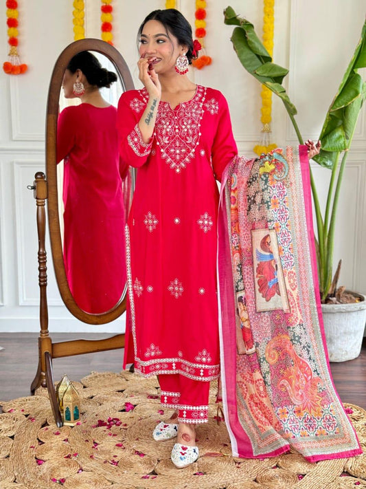 Red Color Beautiful Partywear Dress in Cotton Fabric