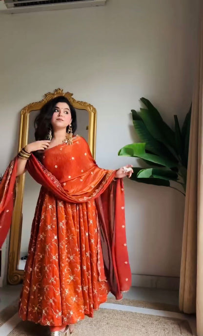 orange  colour beautiful partywear anarakli gown dress