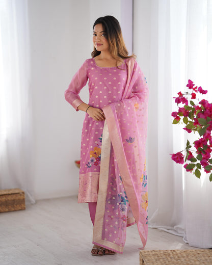 Pink Color Beautiful Chanderi Silk FAbric Dress