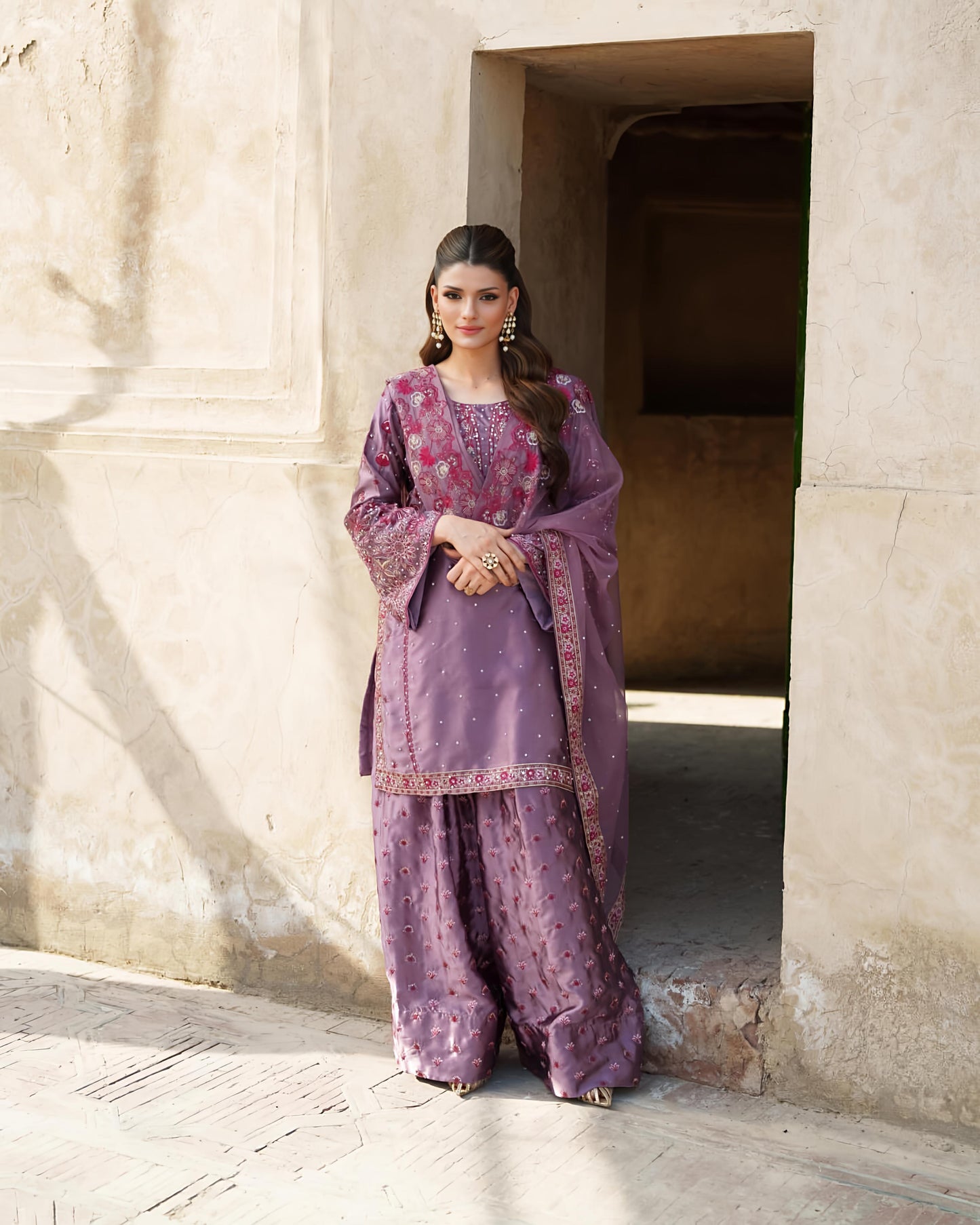 Designer Party Wear Look Top-Plazzo and Dupatta With Heavy Embroidery Work