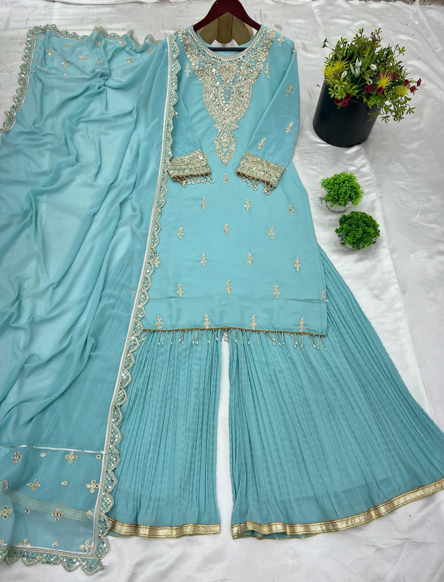 Sky BLue Color Beautiful Partywear Dresss