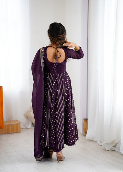 purple color anrakli gown in silk fabric with embroidery work