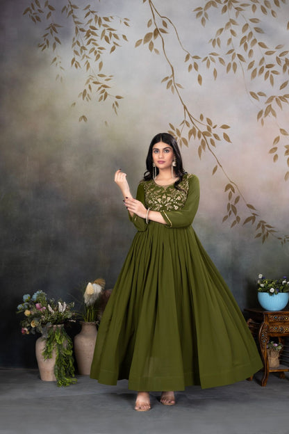 Zari-Thread & Sequins Embroidery gown Made For Desirable Women's Who Deserve It in green color