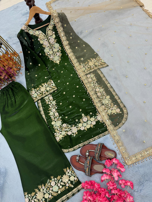 green Color Beauitful Partywear DRess in Jimmi Choo fabric