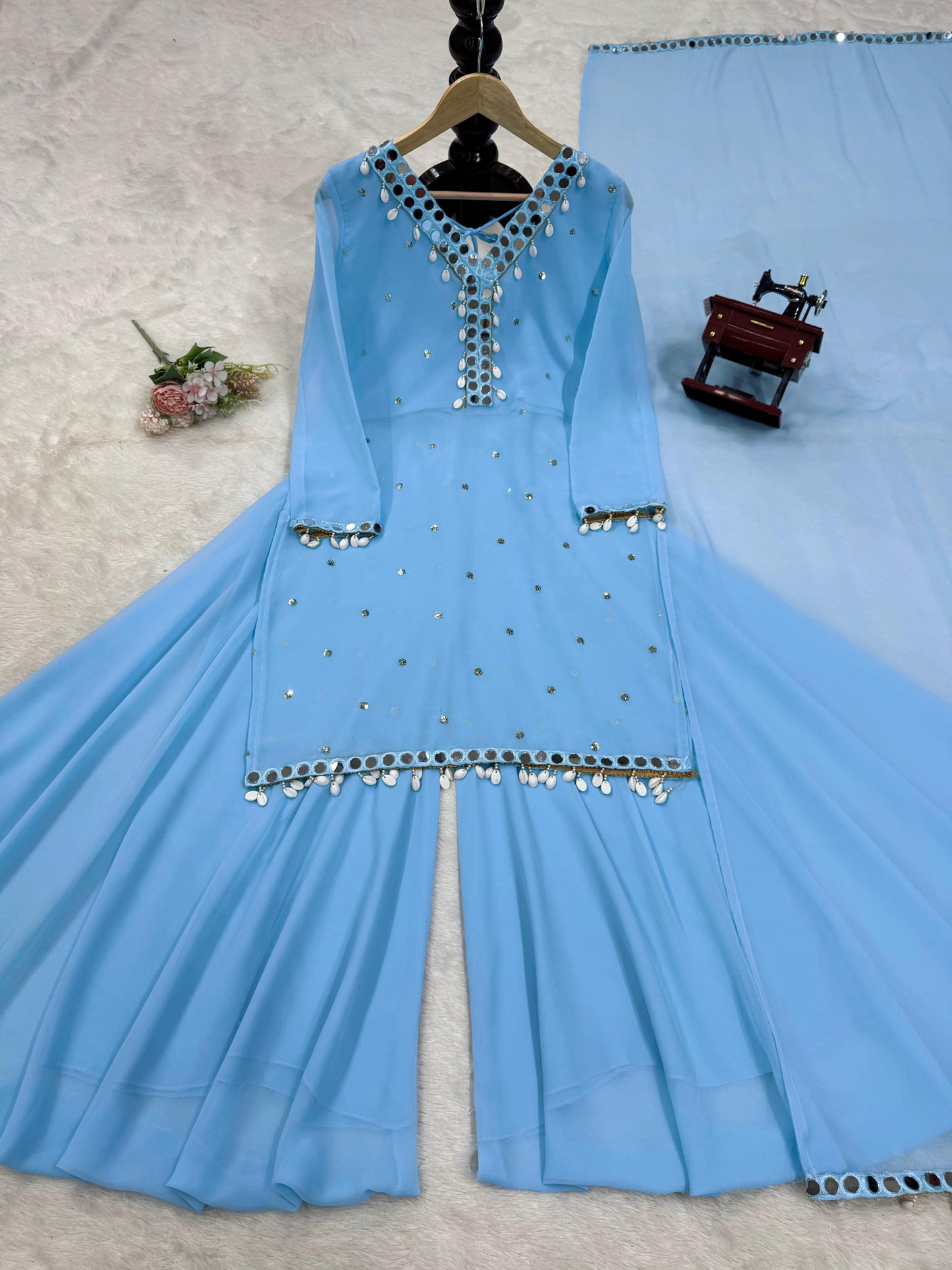 sky blue colour beautiful partywear dress in Georgetta fabric