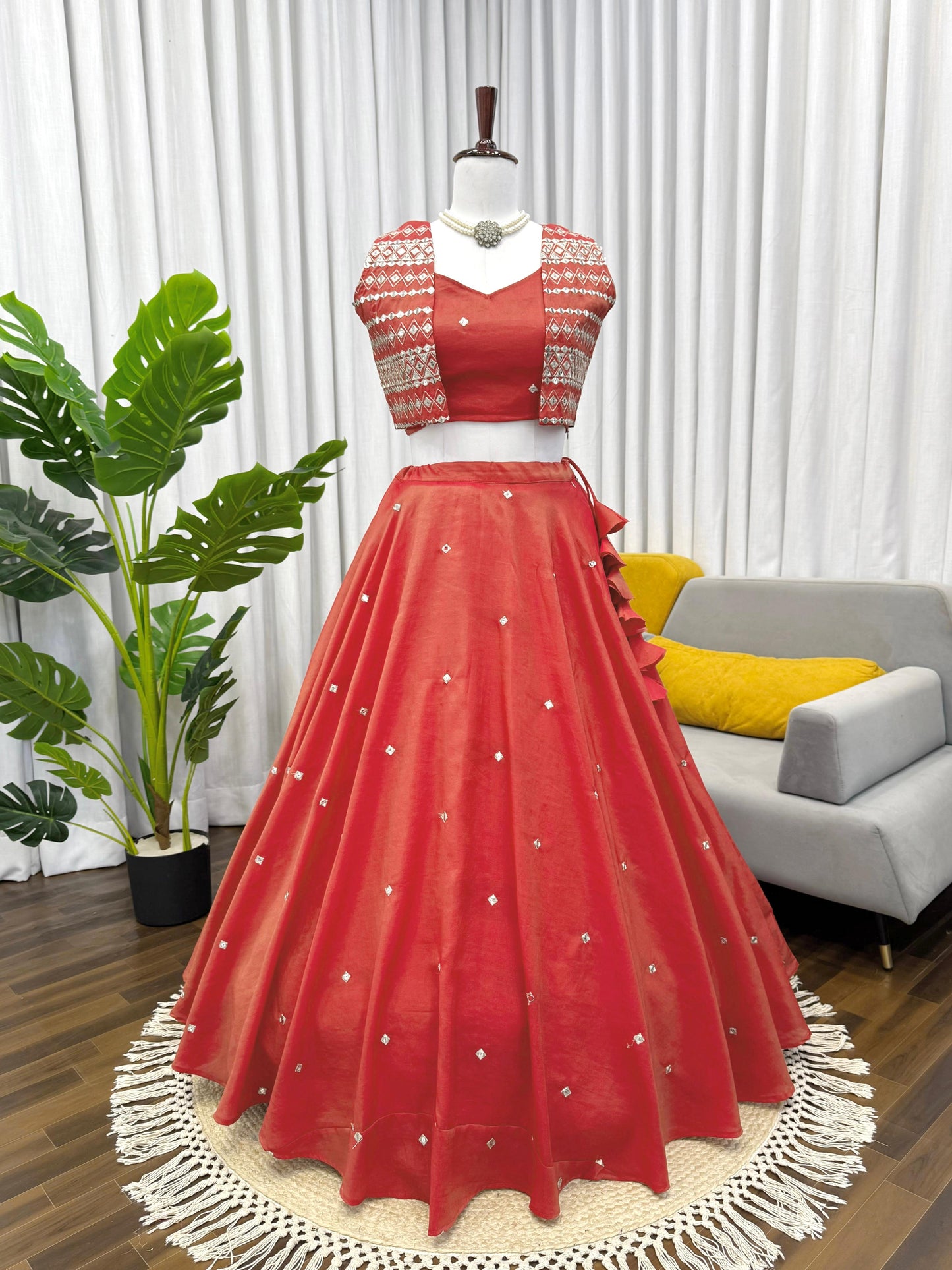 fancy koti lehenga choli in silk fabric