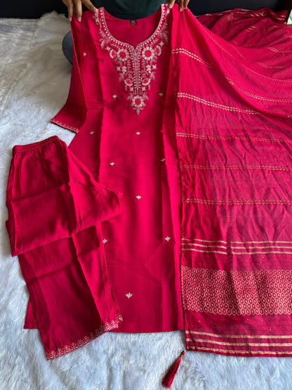 Pink color summer Wear Dress in Roman silk Fabric