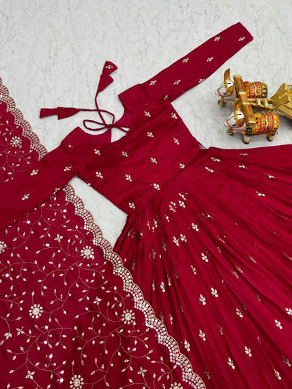 Pink Color Beautiful Partywear Gown in Vichitra Silk