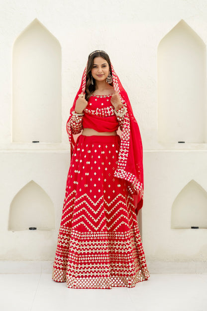 Red Color Beautiful Lehenga Choli in Georgette Fabric