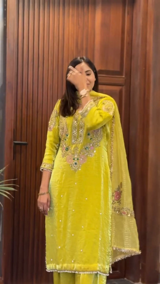 Designer Sequence Embroidery Work Farsi Salwaar Suit With Dupatta