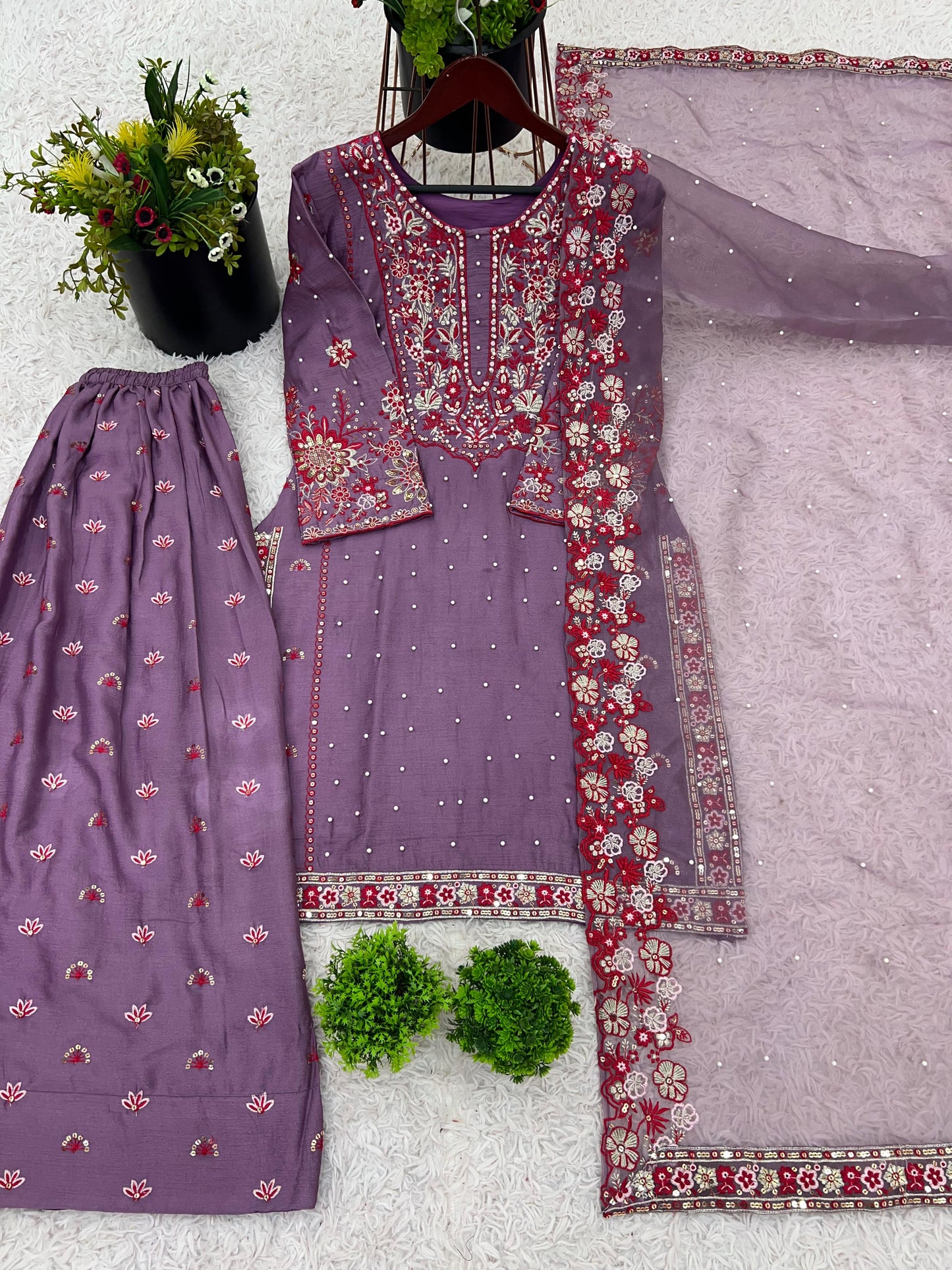 Designer Party Wear Look Top-Plazzo and Dupatta With Heavy Embroidery Work