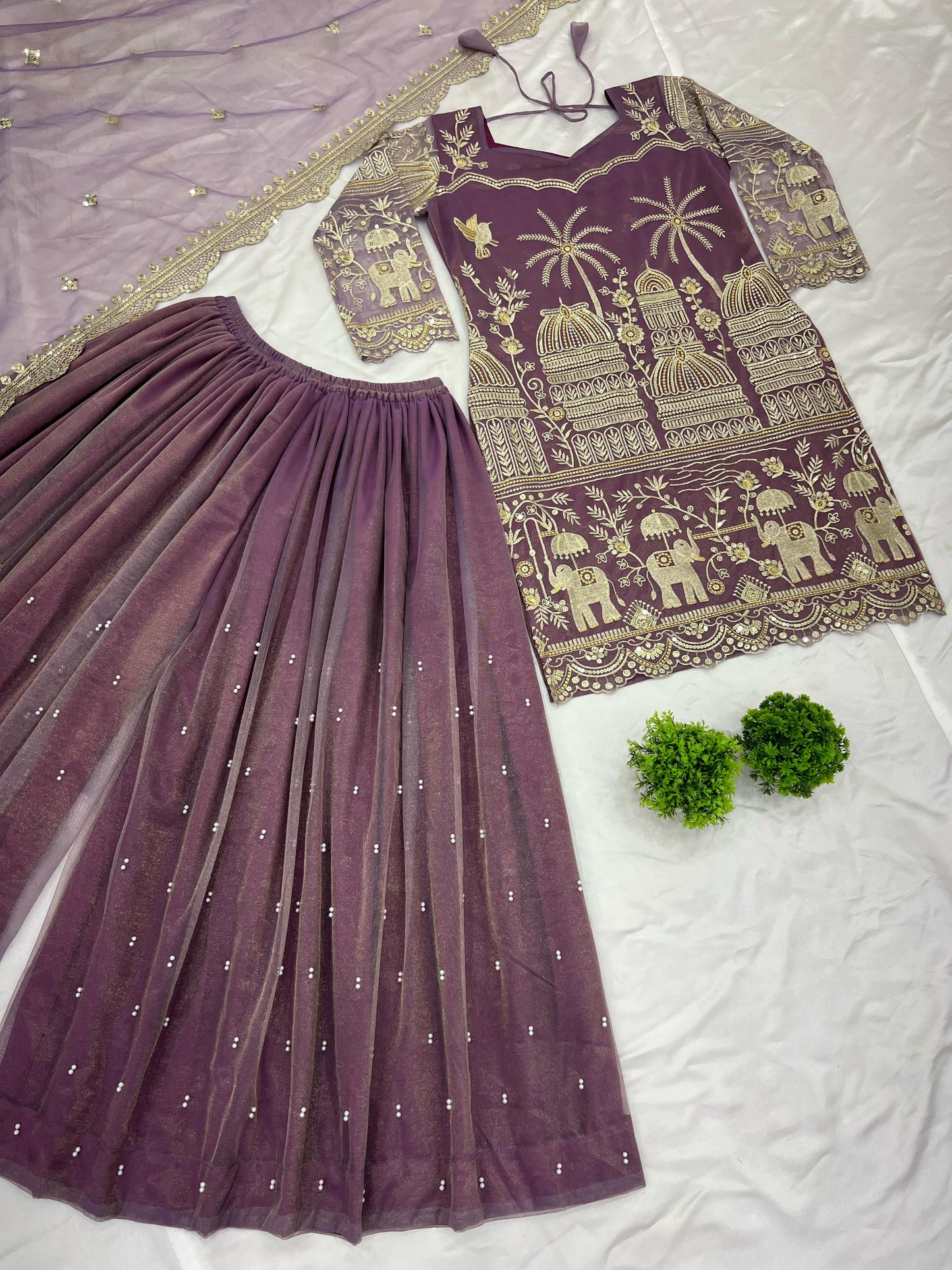 Designer Collection In Twill Net With Heavy Embroidery Sequence Work Top-Bottom And Dupatta