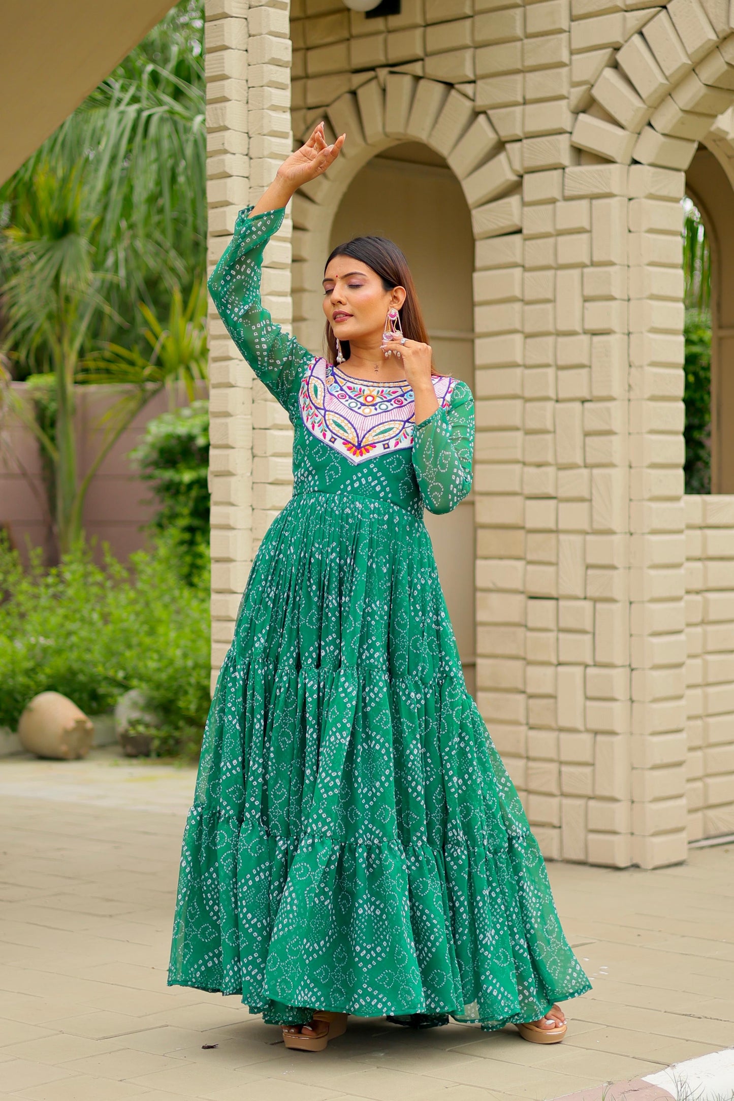 Green Color Beautiful Georgette Fabric navratri Gown
