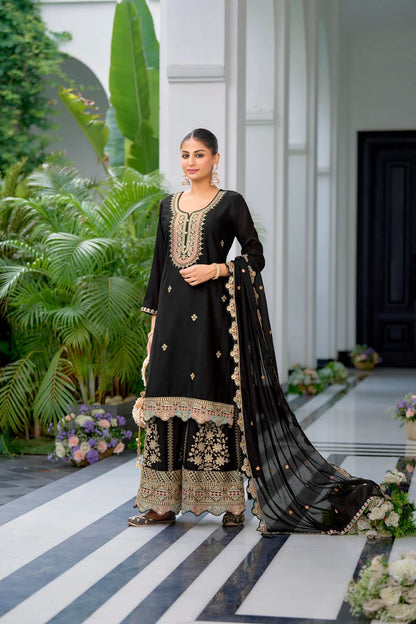 Designer Party Top Sharara & Dupatta Set in black color