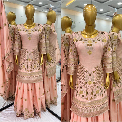 Beige Color Beautiful Cotton Heavy Partywear Suit