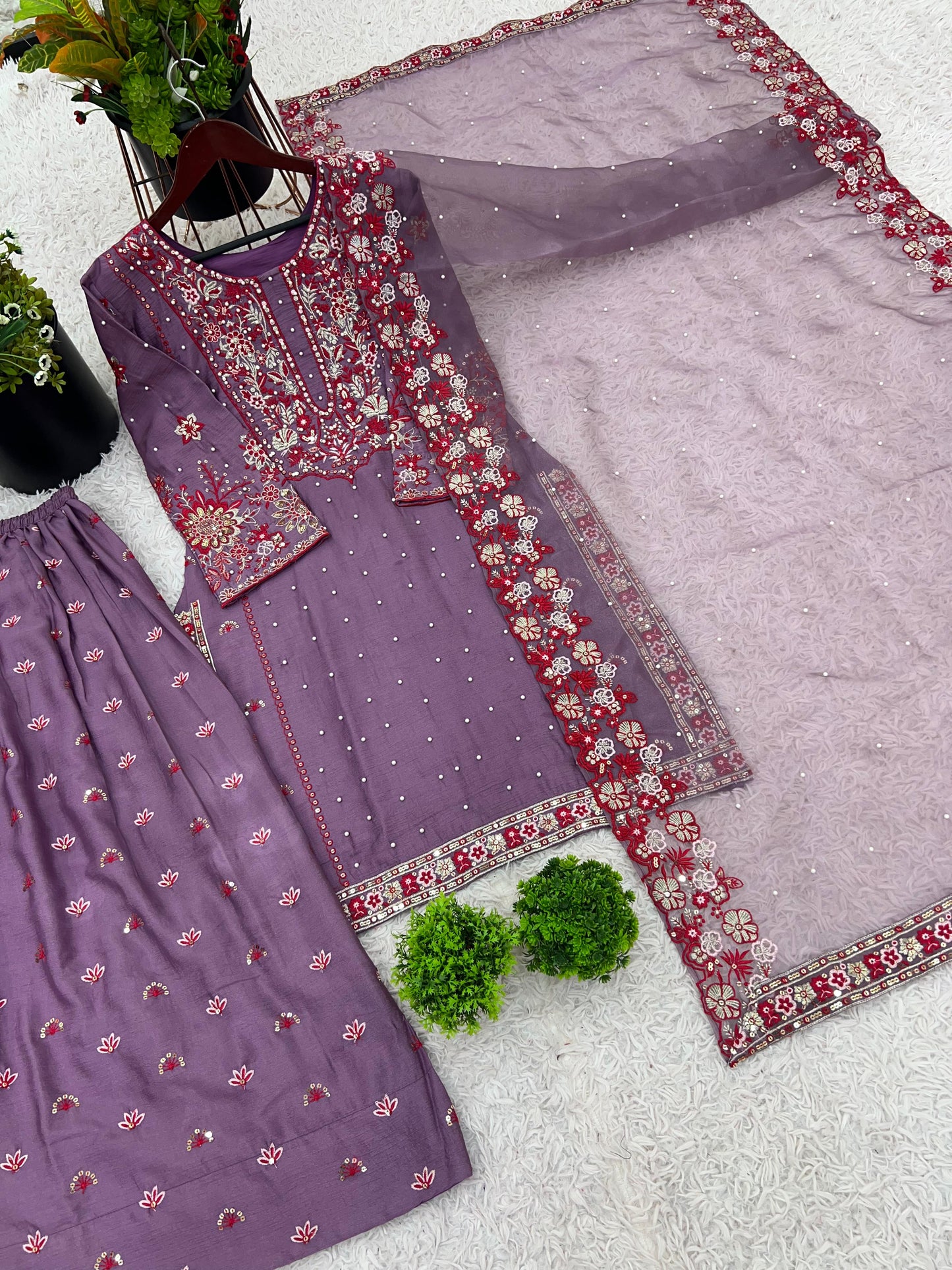 Designer Party Wear Look Top-Plazzo and Dupatta With Heavy Embroidery Work