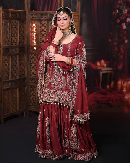 Maroon Red Color Beautiful Plazo Suit in Georgette Fabric