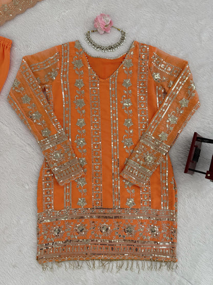 Orange Color Beautiful Sharara Dress in Georgette Fabric