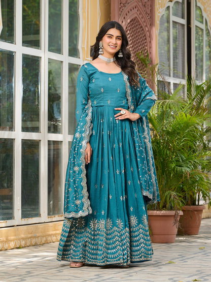 Morpitch Color Beautiful Partywear Gown in Vichitra Silk
