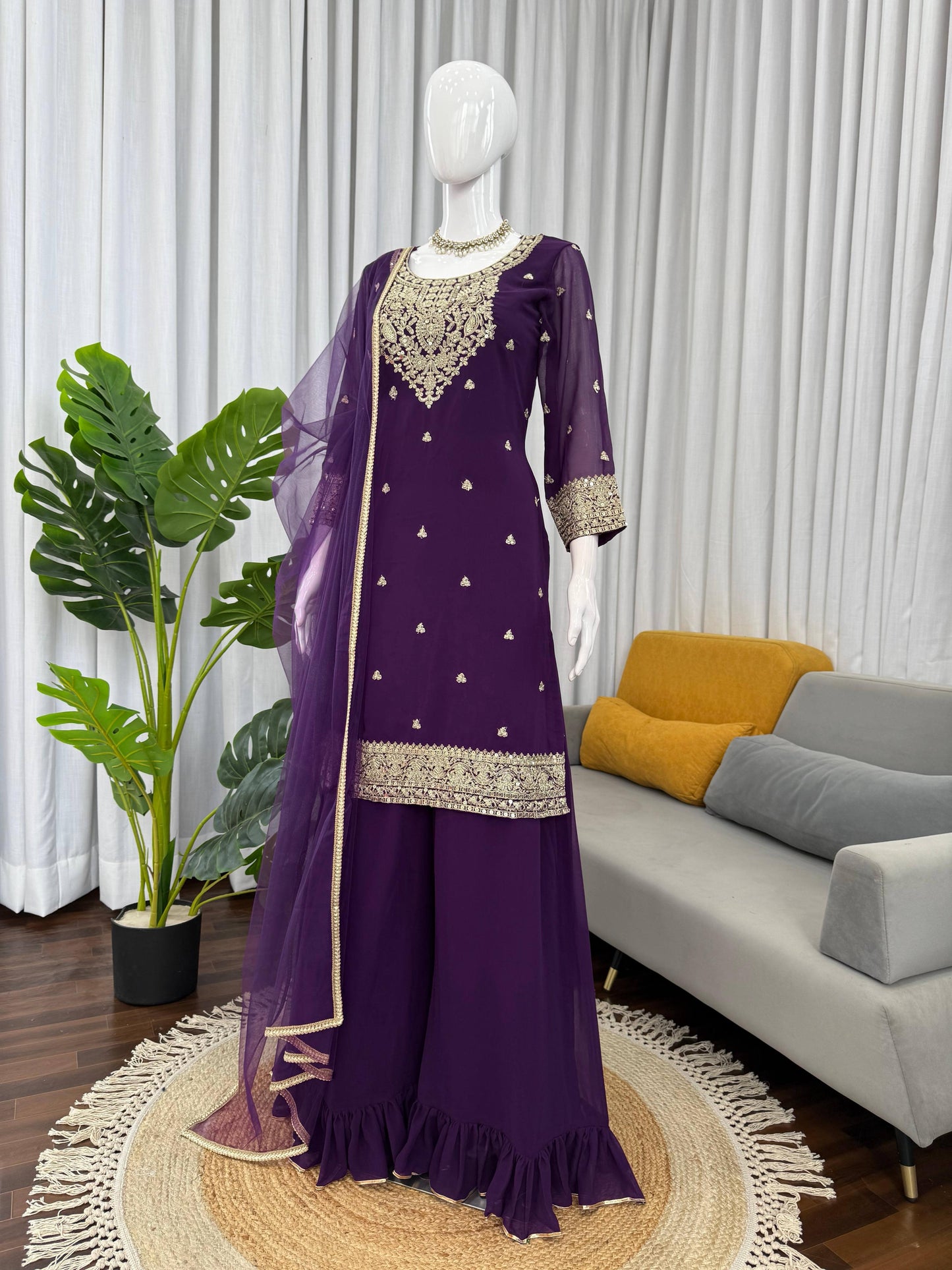 purple colour beatiful partywear dress in georgette fabric