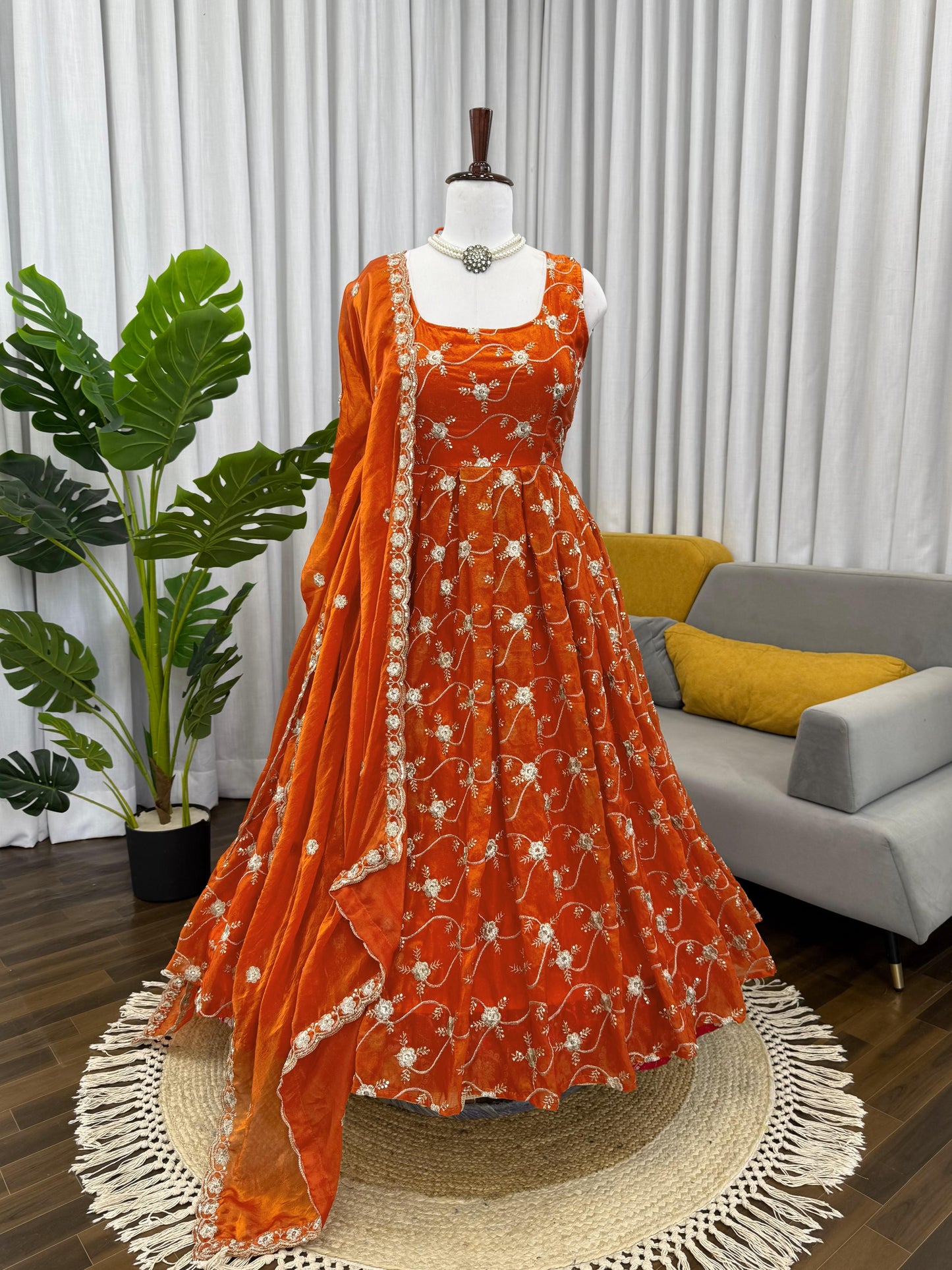 orange  colour beautiful partywear anarakli gown dress