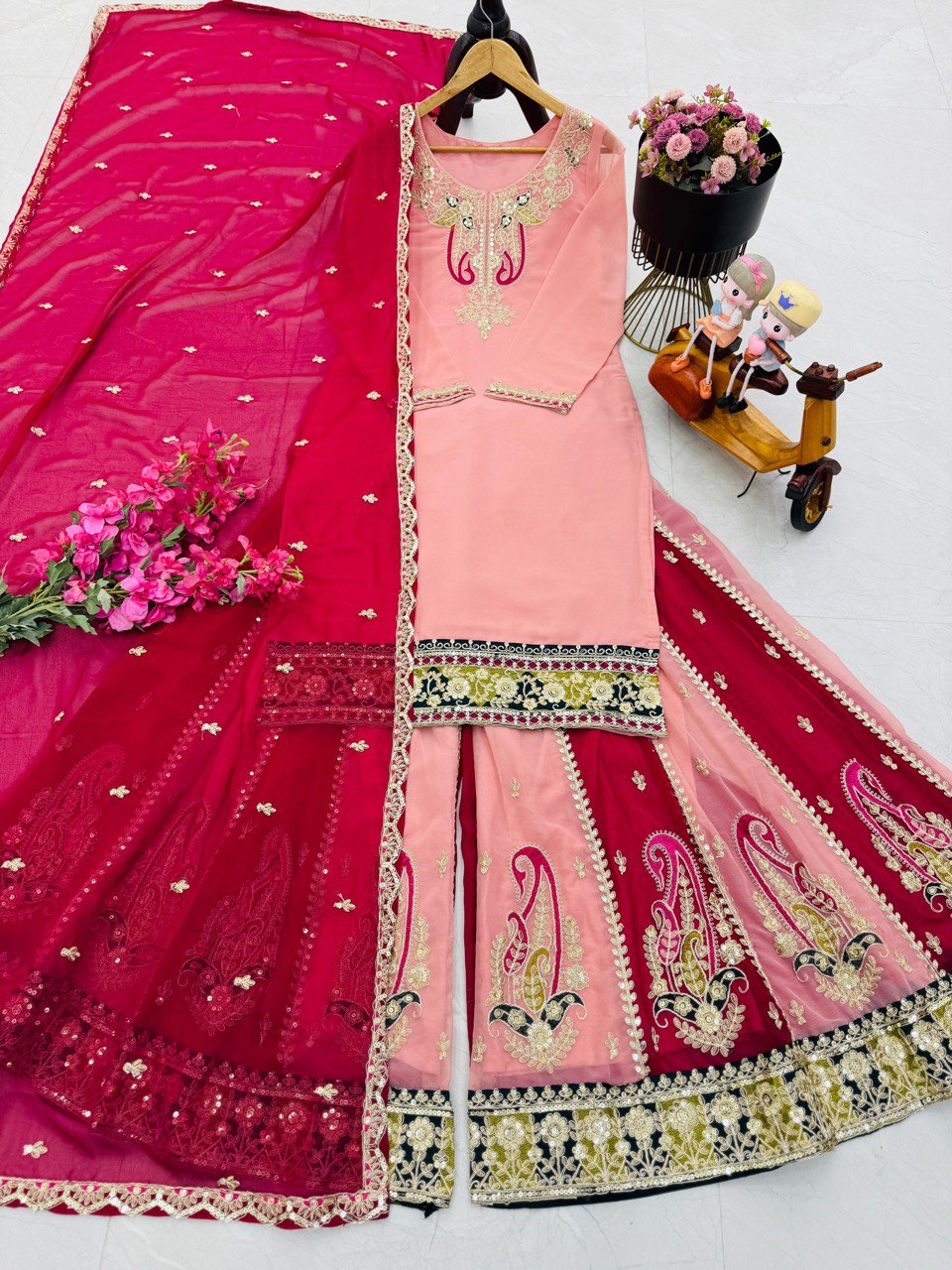 Pink Color Beautiful Sharara Suit in Georgette Fabric