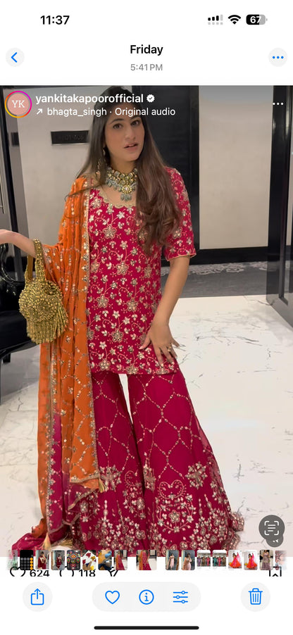 Pink Color Beautiful PArtywear Sharara Dress