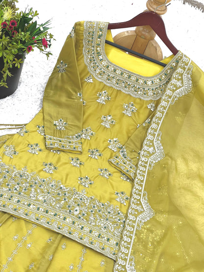 Yellow Color Beautiful Top Lehenga Dupatta Dress in Georgette Fabric