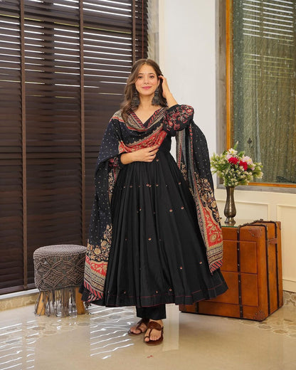 Fancy Anarkali Gown in Coton Fabric in black color