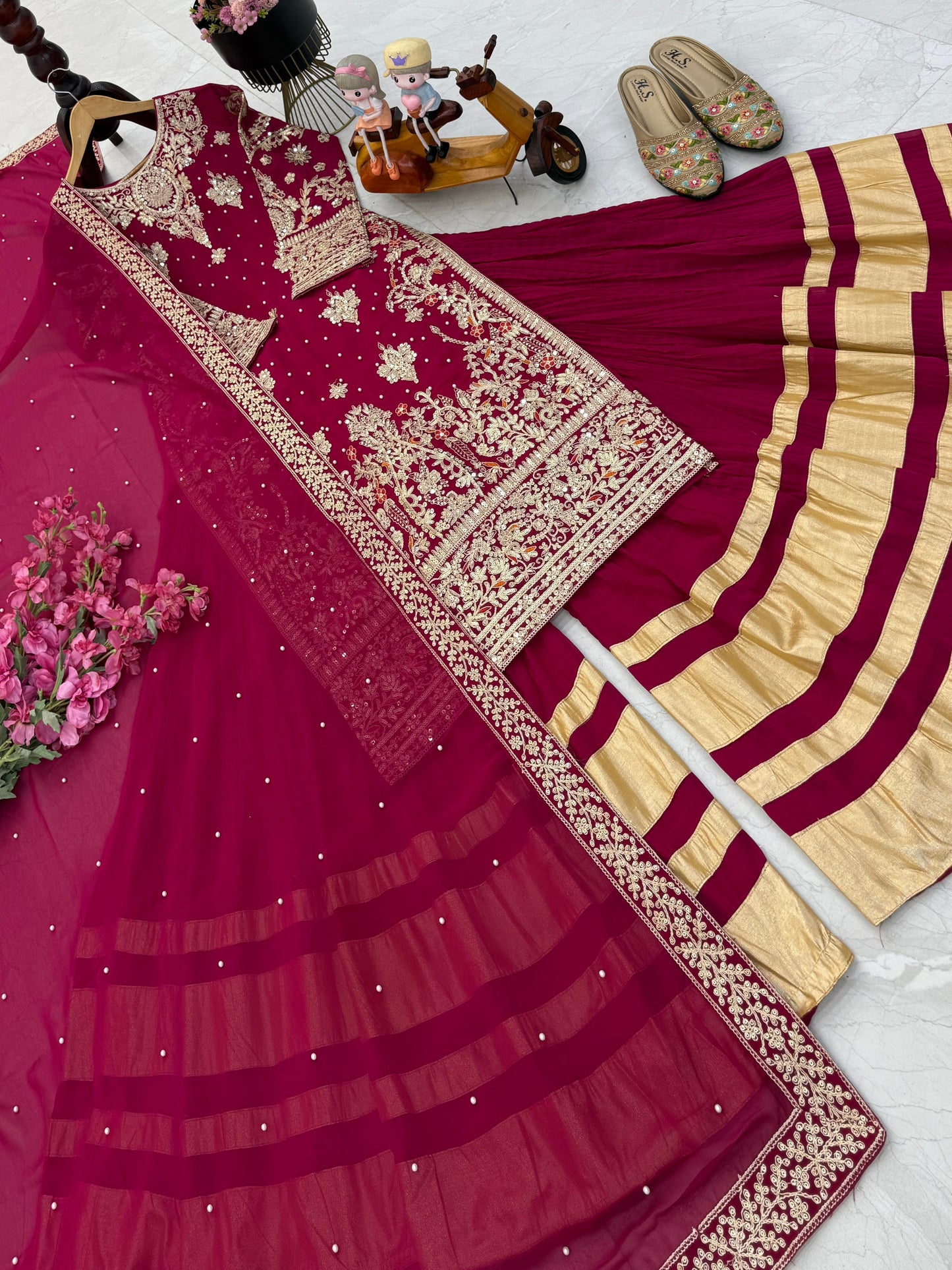 Designer Party Top Pallazo & Dupatta Set