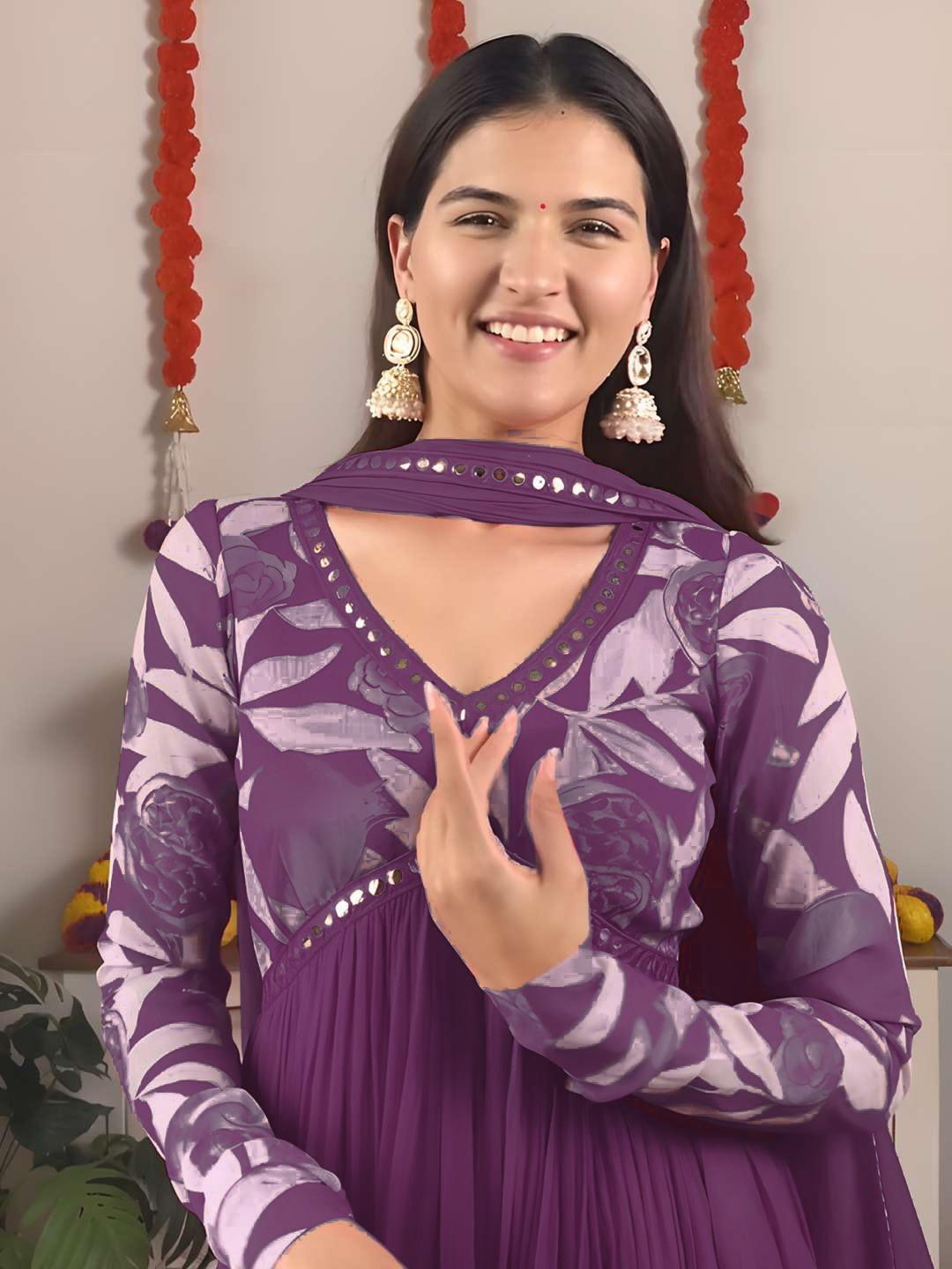 Purple Color Beautiful Partywear ANarkali Dress with dupatta