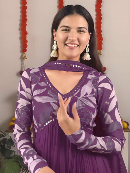 Purple Color Beautiful Partywear ANarkali Dress with dupatta