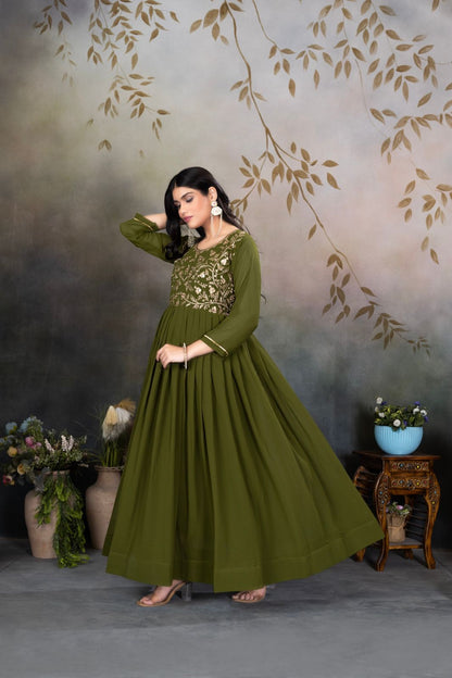 Zari-Thread & Sequins Embroidery gown Made For Desirable Women's Who Deserve It in green color
