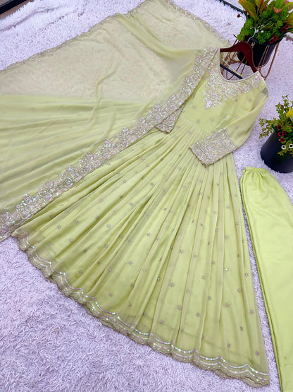 Party Wear Look Full Heavy Embroidery Rembo Sequence Work Gown With Fully Stiched And Dupatta