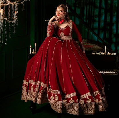 Red Color Beautiful party wear look heavy fox georgette gown pent & dupatta set