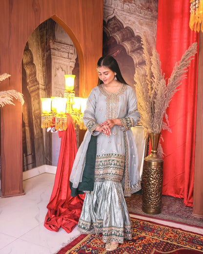 Ready To Wear Collection 3 Piece Trending Fancy Kurti With Beautiful Sharara And Dupatta