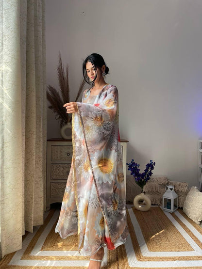 Party Wear Look Organza Taby Silk Gown With Dupatta Pant