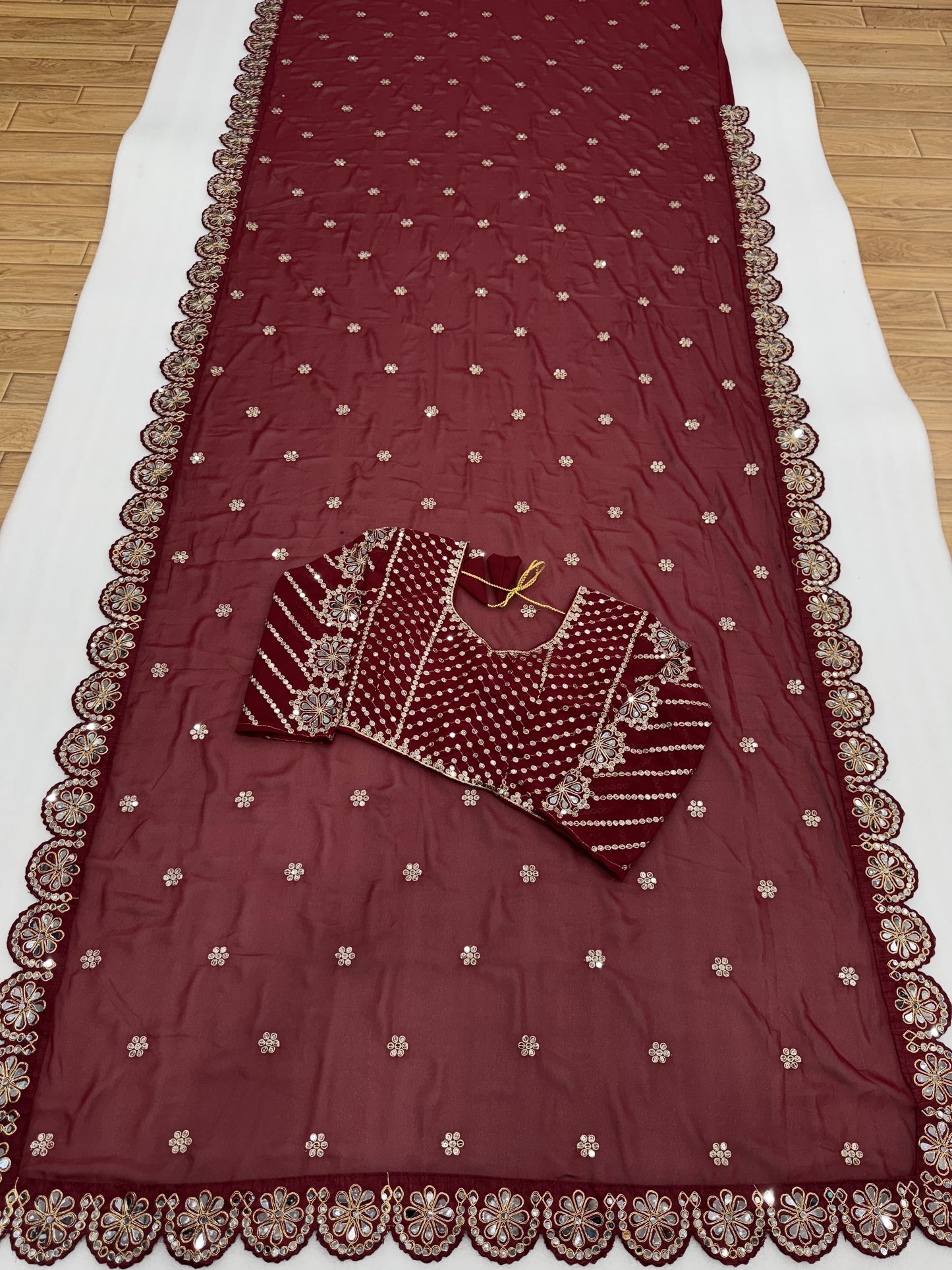 Red Maroon Color Beautiful Partywear Saree