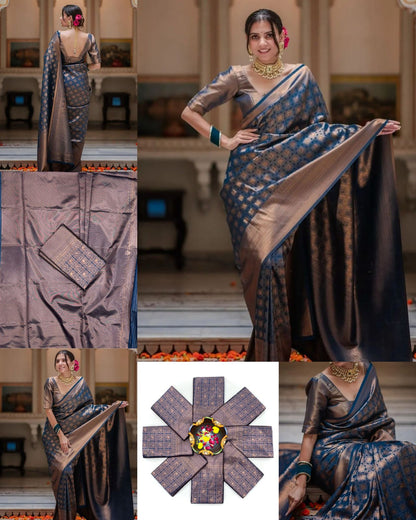 Grey Color Beautiful Banarasi Silk Saree