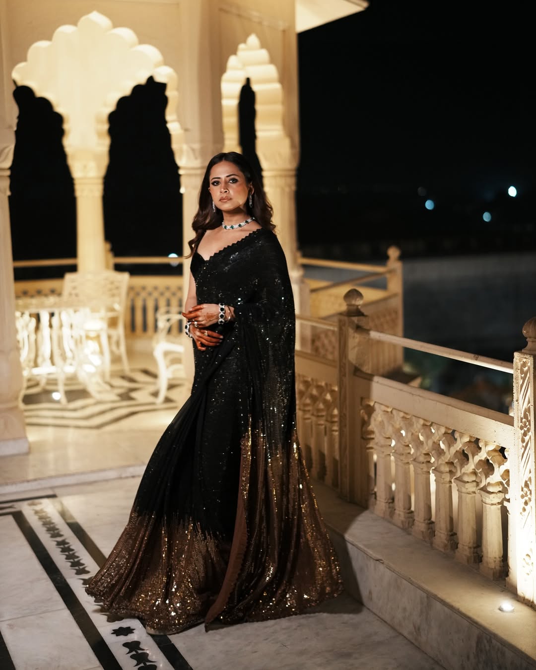 Black Color Beautiful Partywear Georgette Fabric Saree
