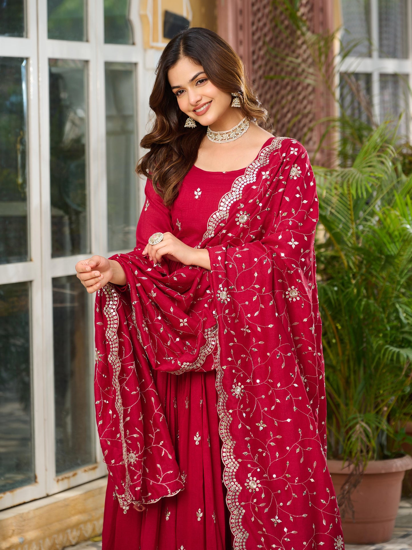 Pink Color Beautiful Partywear Gown in Vichitra Silk