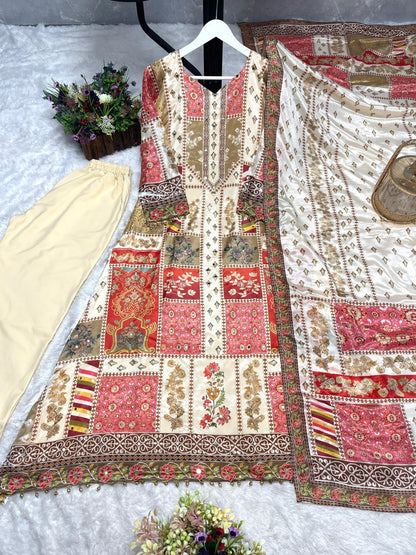 multi color beautiful partywear dress in chinon silk