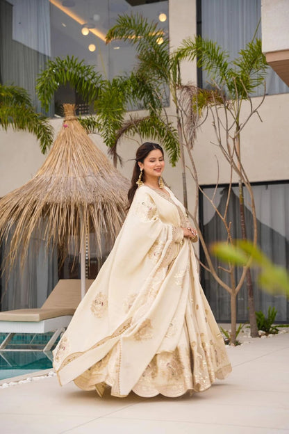 Beautiful Designer Gown On Chinon Silk Febric With Inner And Coding With Sequnce Work And Dupatta