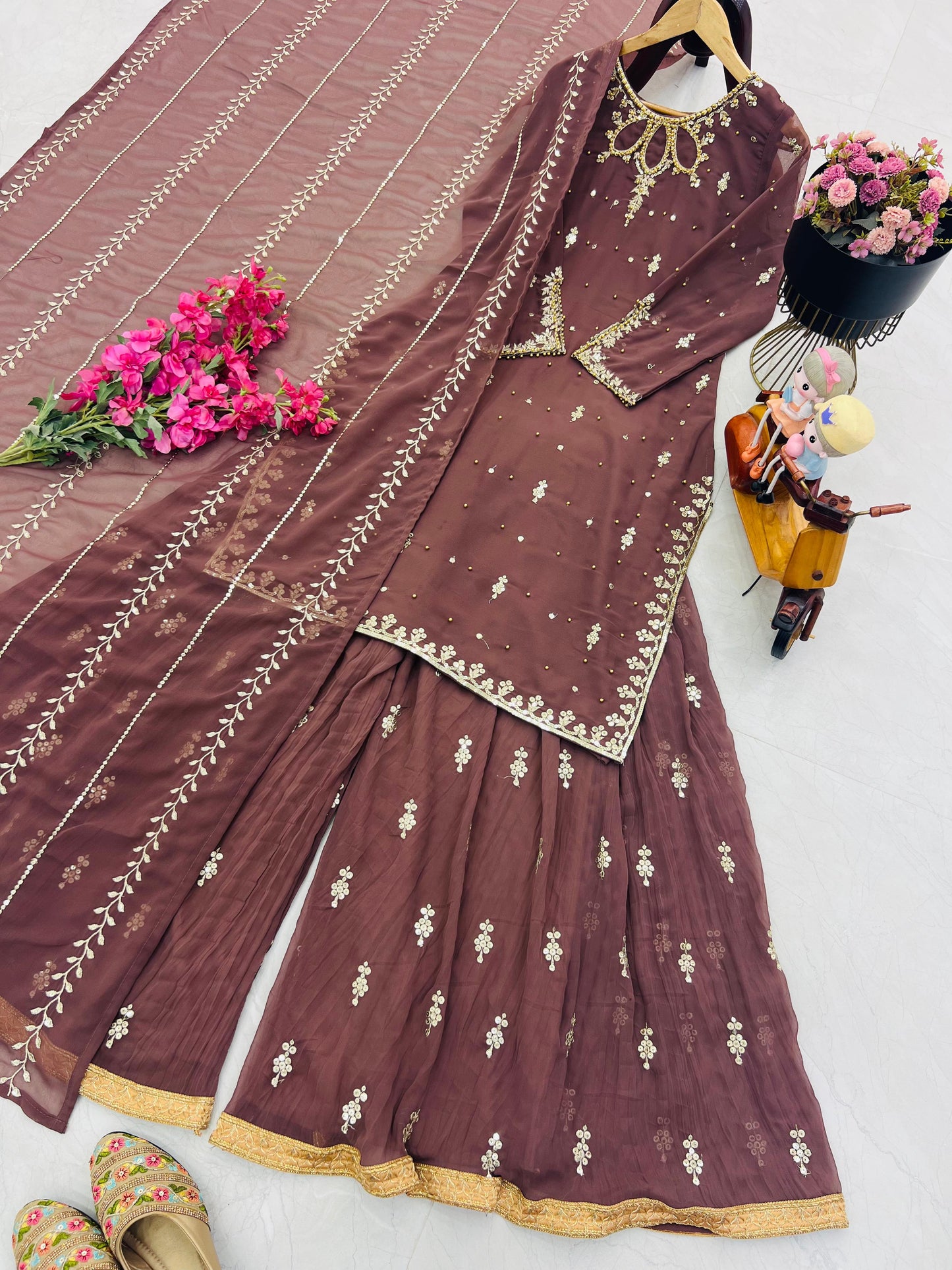 Designer Party Top Pallazo & Dupatta Set